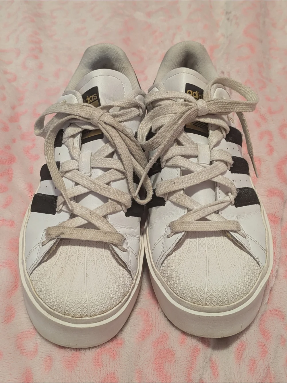 adidas White Leather Sneakers with Black Stripes 8.5